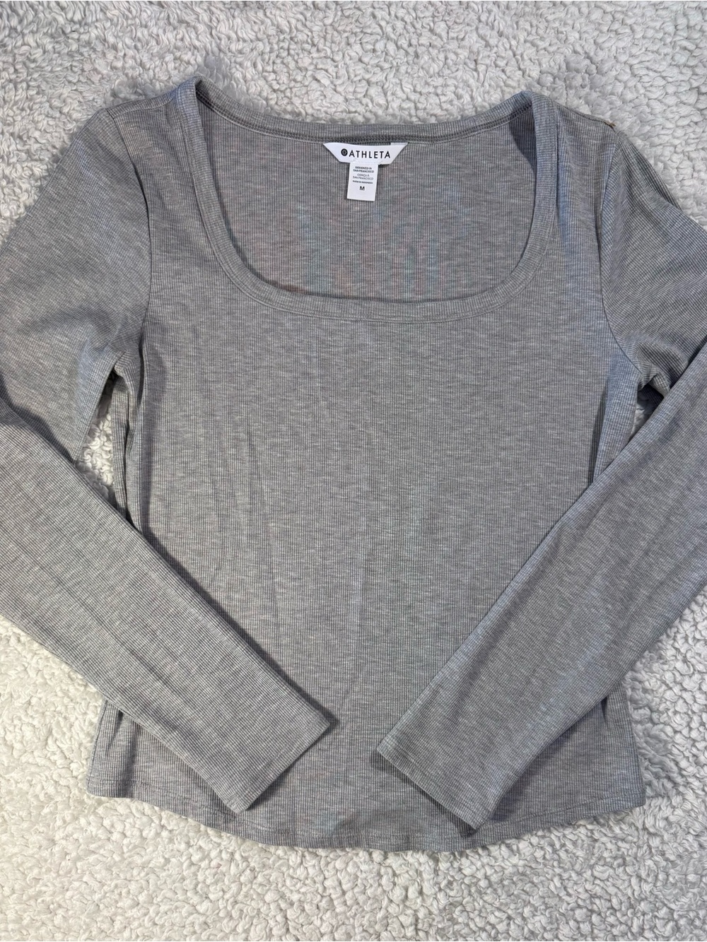 Athleta Light Gray Ribbed Scoop Neck Long Sleeve Top